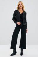 Kiara Women's Black Slim-Fit Biker Leather Jacket | Derimod Kiara Women's Black Slim-Fit Biker Leather Jacket | Derimod