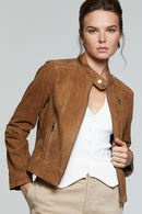 Kylie Women's Camel Suede Leather Jacket | Derimod Kylie Women's Camel Suede Leather Jacket | Derimod