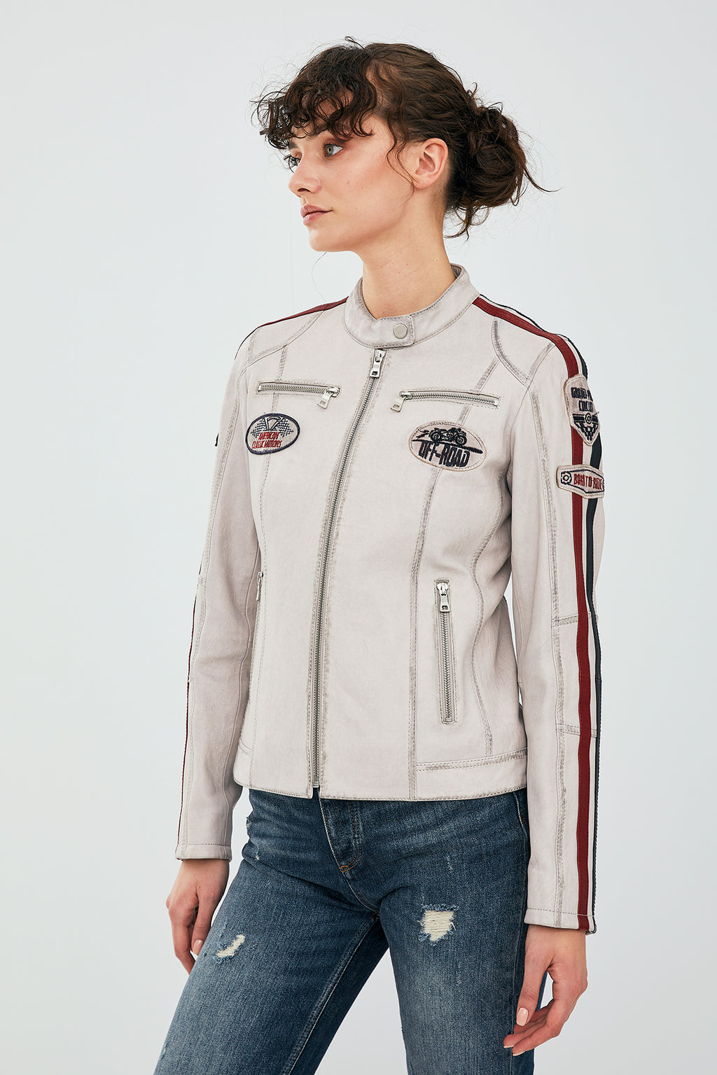 Ladyracer Kadın Beyaz Armalı Spor Deri Mont