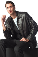 Salah Men's Black Shirt Collar Leather Jacket | Derimod Salah Men's Black Shirt Collar Leather Jacket | Derimod