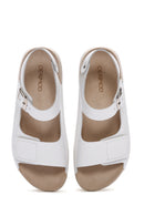 Women's White Ankle Strap Leather Comfort Sandals | Derimod Women's White Ankle Strap Leather Comfort Sandals | Derimod