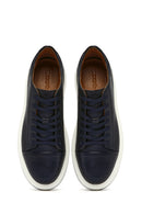 Men's Navy Blue Lace-up Thick-Sole Leather Sneaker | Derimod Men's Navy Blue Lace-up Thick-Sole Leather Sneaker | Derimod
