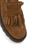 Woman Camel Thick-Soled Tasselled Suede Loafer | Derimod Woman Camel Thick-Soled Tasselled Suede Loafer | Derimod