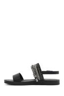 Women's Black Back Tie Stone Sandals | Derimod Women's Black Back Tie Stone Sandals | Derimod