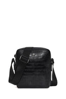 Male Black Crocodile-Embossed Leather Messenger Bag | Derimod Male Black Crocodile-Embossed Leather Messenger Bag | Derimod