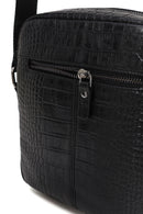Male Black Crocodile-Embossed Leather Messenger Bag | Derimod Male Black Crocodile-Embossed Leather Messenger Bag | Derimod