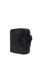 Male Black Crocodile-Embossed Leather Messenger Bag | Derimod Male Black Crocodile-Embossed Leather Messenger Bag | Derimod
