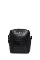 Male Black Crocodile-Embossed Leather Messenger Bag | Derimod Male Black Crocodile-Embossed Leather Messenger Bag | Derimod