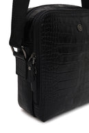 Male Black Crocodile-Embossed Leather Messenger Bag | Derimod Male Black Crocodile-Embossed Leather Messenger Bag | Derimod