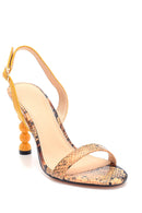 Women's Wooden Marble Heeled Sandals | Derimod Women's Wooden Marble Heeled Sandals | Derimod