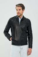 Neymar Men's Black Slim-Fit Short Leather Jacket | Derimod Neymar Men's Black Slim-Fit Short Leather Jacket | Derimod