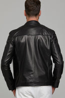Neymar Men's Black Slim-Fit Short Leather Jacket | Derimod Neymar Men's Black Slim-Fit Short Leather Jacket | Derimod