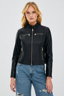 Alexa Women's Black Short Leather Jacket | Derimod Alexa Women's Black Short Leather Jacket | Derimod