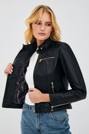 Alexa Women's Black Short Leather Jacket | Derimod Alexa Women's Black Short Leather Jacket | Derimod