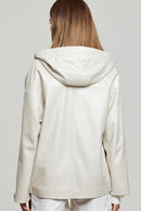 Jennifer Women's Beige Hooded Oversize Leather Jacket | Derimod Jennifer Women's Beige Hooded Oversize Leather Jacket | Derimod