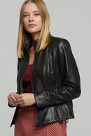 Venice Women's Black Leather Jacket | Derimod Venice Women's Black Leather Jacket | Derimod