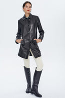 Sophia Women's Black Long Leather Jacket | Derimod Sophia Women's Black Long Leather Jacket | Derimod
