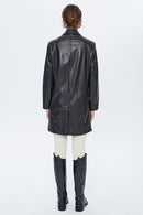 Sophia Women's Black Long Leather Jacket | Derimod Sophia Women's Black Long Leather Jacket | Derimod