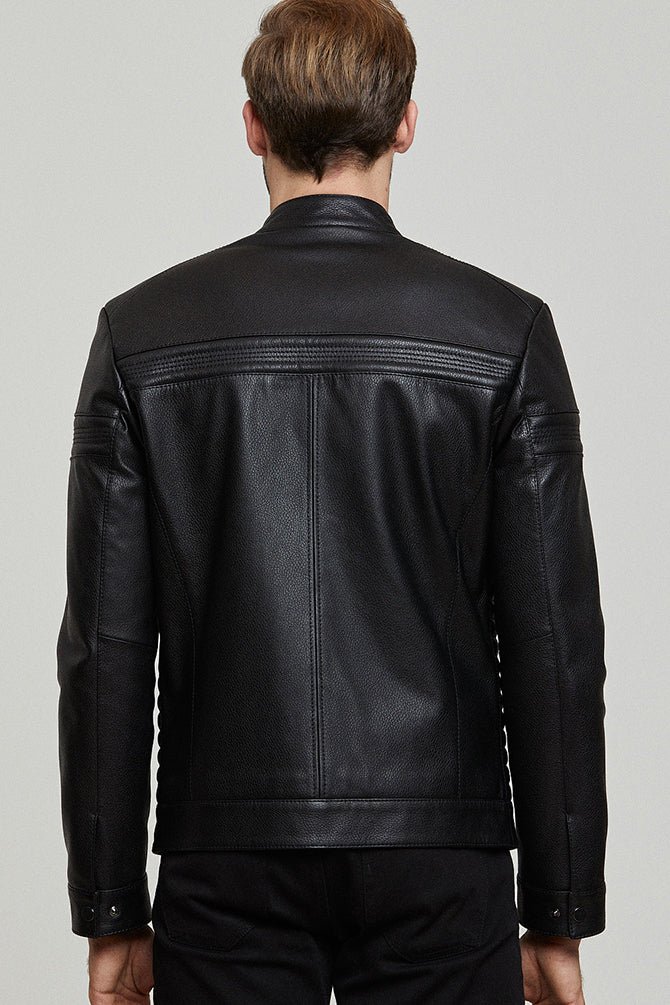 Gobert Erkek Siyah Slim-Fit Deri Mont