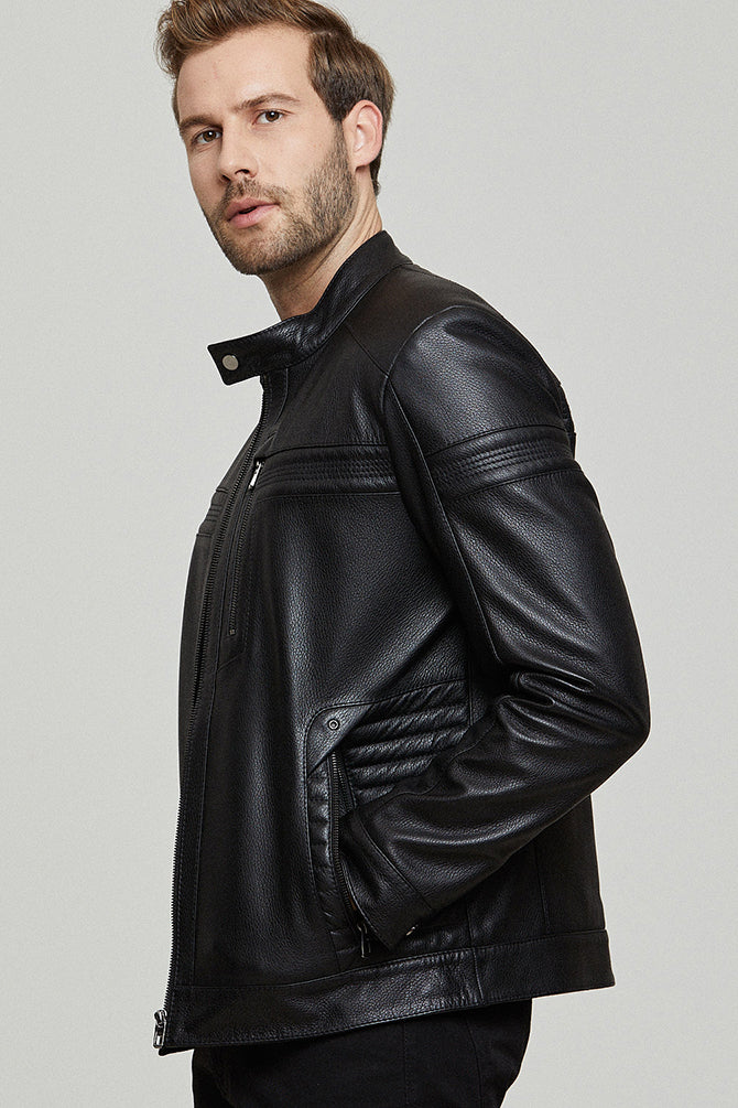 Gobert Erkek Siyah Slim-Fit Deri Mont