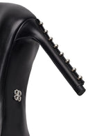 Woman Black Jeweled High Thin-Heeled Leather Stiletto | Derimod Woman Black Jeweled High Thin-Heeled Leather Stiletto | Derimod