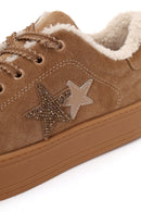 Kadın Camel Bağcıklı Kalın Tabanlı Süet Deri Teddy Sneaker | Derimod Kadın Camel Bağcıklı Kalın Tabanlı Süet Deri Teddy Sneaker | Derimod