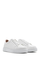 Women's White Lace-Up Leather Sneaker | Derimod Women's White Lace-Up Leather Sneaker | Derimod