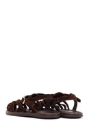 Woman Brown Buckled Suede Leather Sandals | Derimod Woman Brown Buckled Suede Leather Sandals | Derimod