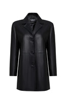 Emma Women's Black Leather Coat | Derimod Emma Women's Black Leather Coat | Derimod