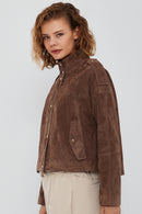Cassy Women's Mink Oversize Suede Leather Jacket | Derimod Cassy Women's Mink Oversize Suede Leather Jacket | Derimod
