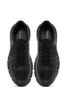 Men's Black Lace-Up Thick-Soled Leather Sneaker | Derimod Men's Black Lace-Up Thick-Soled Leather Sneaker | Derimod