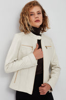 Marlyn Women's Beige Short Leather Jacket | Derimod Marlyn Women's Beige Short Leather Jacket | Derimod