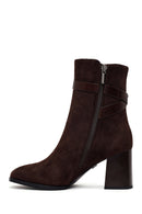 Woman Brown Zip Closure Chunky Heeled Suede Boots | Derimod Woman Brown Zip Closure Chunky Heeled Suede Boots | Derimod