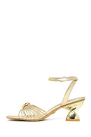 Woman Gold Ankle-Buckle Metallic Chunky-Heel Sandal | Derimod Woman Gold Ankle-Buckle Metallic Chunky-Heel Sandal | Derimod