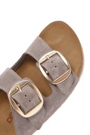 Women's Beige Buckle Suede Leather Slippers | Derimod Women's Beige Buckle Suede Leather Slippers | Derimod