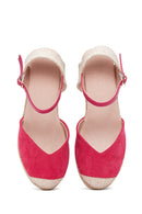 Kadın Pembe Süet Dolgu Topuk Espadril Sandalet | Derimod Kadın Pembe Süet Dolgu Topuk Espadril Sandalet | Derimod