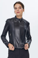 Irma Women's Black Stretch-Fit Leather Jacket | Derimod Irma Women's Black Stretch-Fit Leather Jacket | Derimod