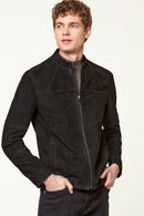 Neymar Men's Black Suede Leather Jacket | Derimod Neymar Men's Black Suede Leather Jacket | Derimod