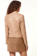 Alexa Women's Sand Leather Jacket | Derimod Alexa Women's Sand Leather Jacket | Derimod