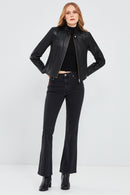 Angie Women's Black Short Leather Jacket | Derimod Angie Women's Black Short Leather Jacket | Derimod