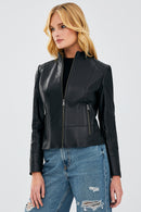 Mary Women's Black Short Leather Jacket | Derimod Mary Women's Black Short Leather Jacket | Derimod