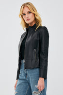 Mary Women's Black Short Leather Jacket | Derimod Mary Women's Black Short Leather Jacket | Derimod