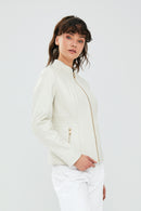 Lydia Women's Beige Leather Jacket | Derimod Lydia Women's Beige Leather Jacket | Derimod