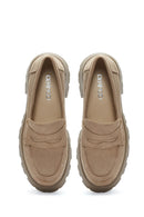 Women's Beige Suede Thick Soled Loafer | Derimod Women's Beige Suede Thick Soled Loafer | Derimod