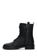 Women's Black Leather Zippered Flat Boots | Derimod Women's Black Leather Zippered Flat Boots | Derimod