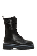 Women's Black Thick Soled Zippered Flat Boots | Derimod Women's Black Thick Soled Zippered Flat Boots | Derimod