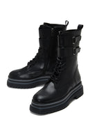 Women's Black Thick Soled Zippered Flat Boots | Derimod Women's Black Thick Soled Zippered Flat Boots | Derimod