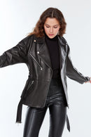Paradise Women's Black Leather Coat | Derimod Paradise Women's Black Leather Coat | Derimod
