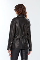 Paradise Women's Black Leather Coat | Derimod Paradise Women's Black Leather Coat | Derimod