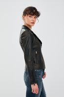 Olivia Women's Black Stretch-Fit Leather Jacket | Derimod Olivia Women's Black Stretch-Fit Leather Jacket | Derimod